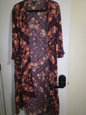 Torrid Plum Floral Maxi Kimono with Orange Accents